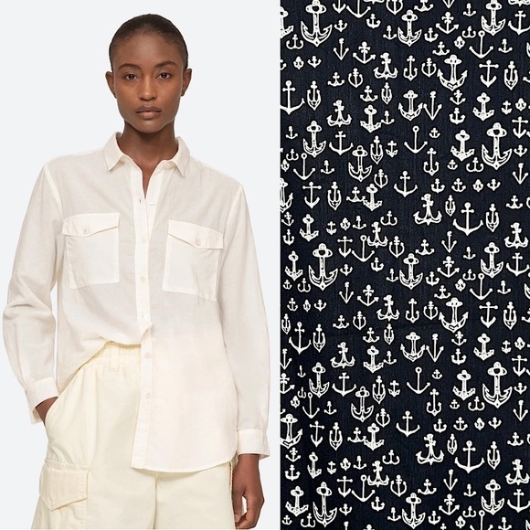 SEA NEW YORK Nautical Anchor Print Long Sleeve Collared Button Up Pocket Shirt 6 - Picture 1 of 8